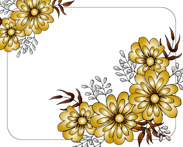 illustration postcard frame of flowers in golden shades