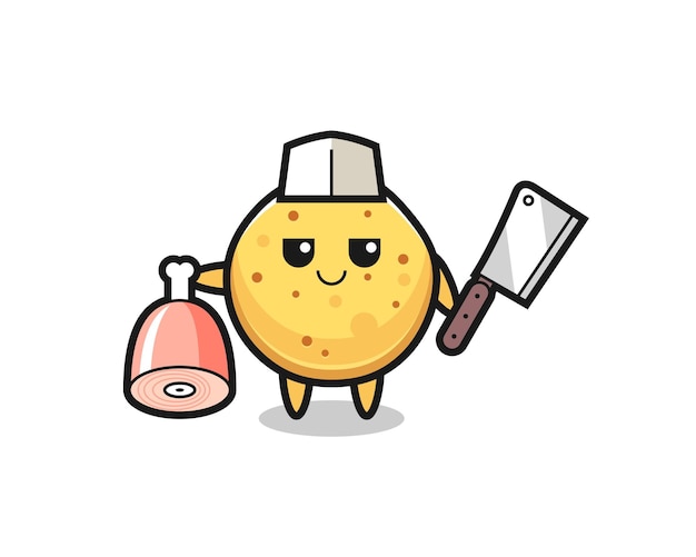 Illustration of potato chip character as a butcher