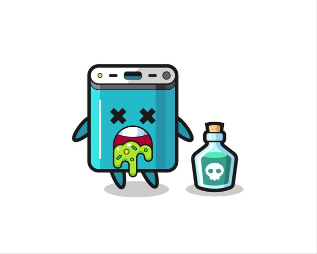 Vector illustration of an power bank character vomiting due to poisoning