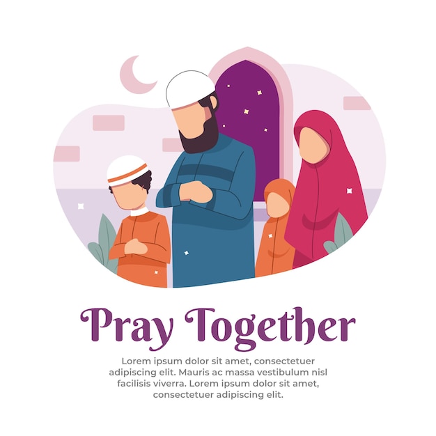 illustration of praying together with family in the month of Ramadan