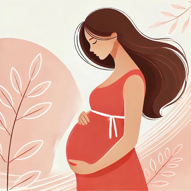 Illustration of pregnant woman in coral