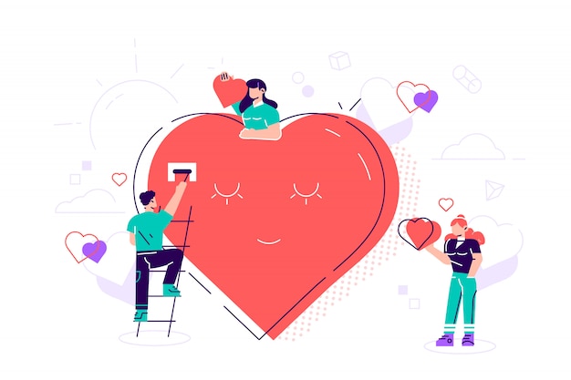 illustration, preparation for Valentine's Day, teamwork, big heart, love holiday symbol -