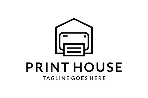 Illustration printer paper with house sign logo design template