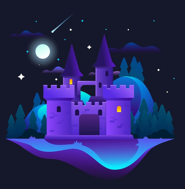 Illustration purple castle in the night