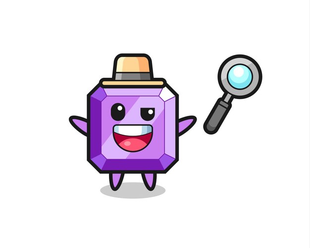 Illustration of the purple gemstone mascot as a detective who manages to solve a case , cute style design for t shirt, sticker, logo element