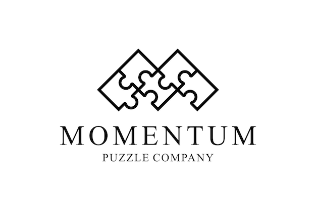 Illustration puzzle sign game with initial letter M in shape like puzzle arrangement logo design