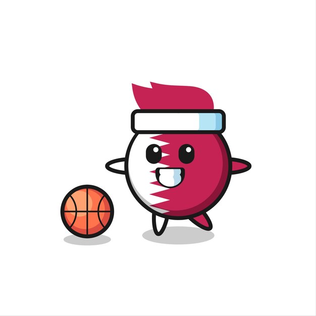 Illustration of qatar flag badge cartoon is playing basketball