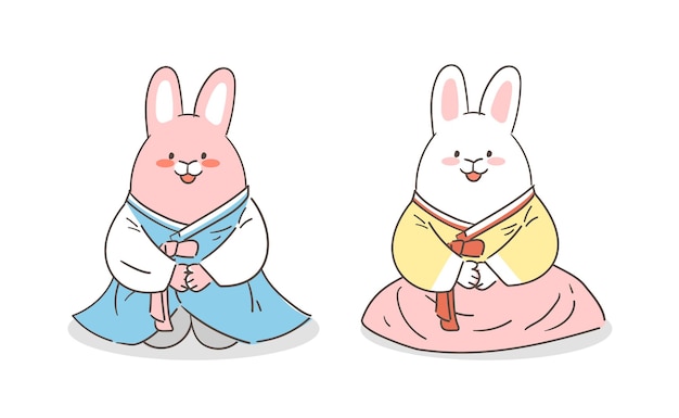 An illustration of a rabbit character in hanbok