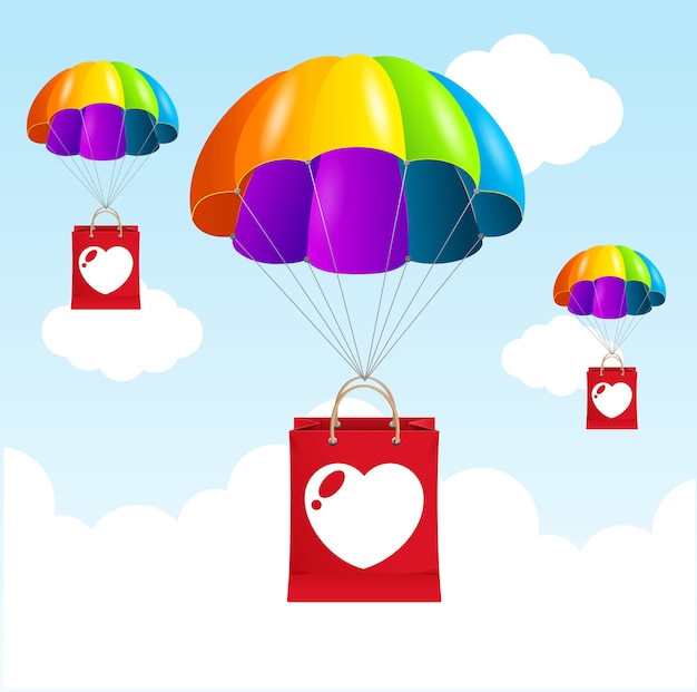 illustration rainbow parachute love concept. Happy together