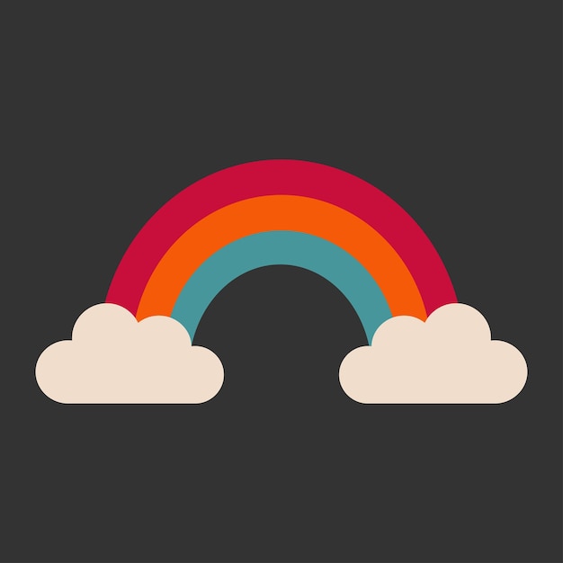 Illustration of a rainbow and two clouds Dark tones Vector image