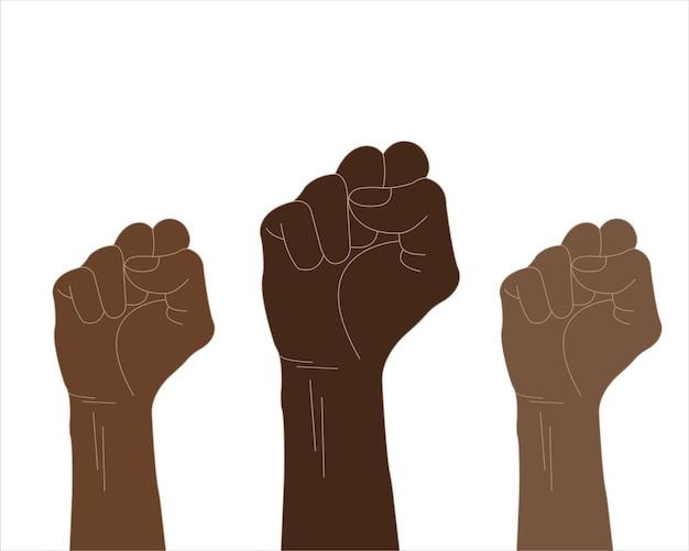 An illustration of raised black hands Racial equality concept Black history month