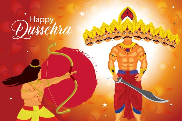 Illustration of ram and ravan for happy dussehra festival of india