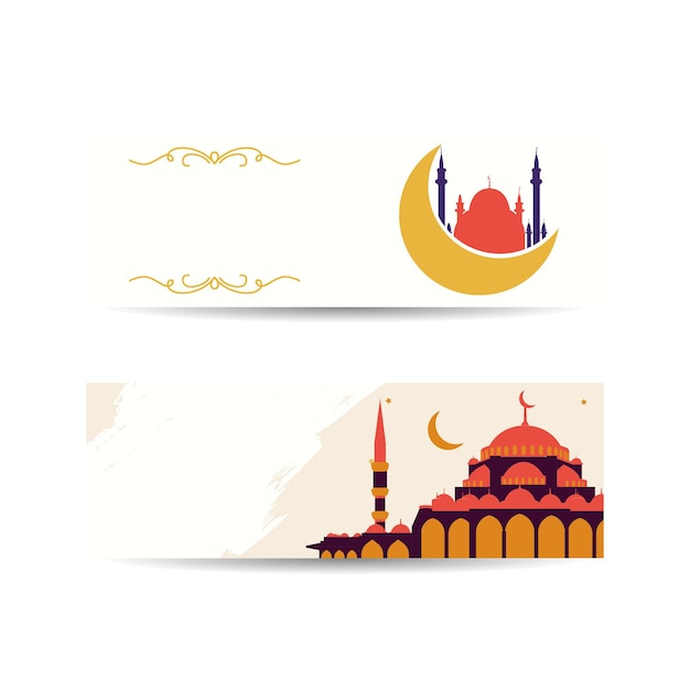 Illustration of Ramadan Kareem with mosque silhouette for Muslim community festival celebrations sunset image Horizontal banner set islamic background banner