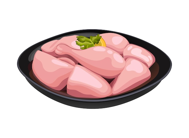 Illustration of Raw chicken biriyani cut without skin arranged on black container