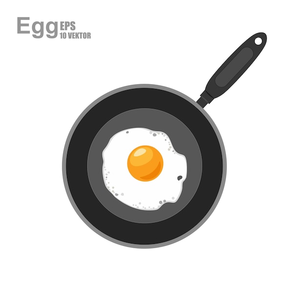 Illustration of a realistic egg on a black pan flat design