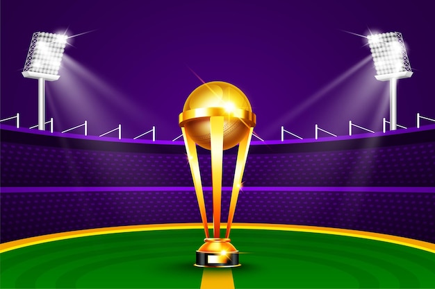 Illustration of Realistic Golden Cup Trophy for Cricket sport tournament game on cricket stadium