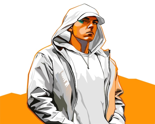 Vector illustration realistic rapper eminem for tshirt design hand drawn engraving vector illustration