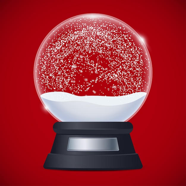 Vector illustration of realistic snow globe on red