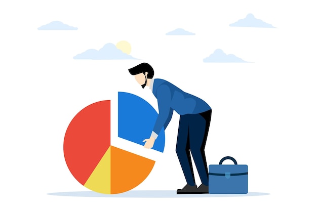 illustration of Rebalancing Portfolio or asset allocation with Standing Entrepreneur and pie chart