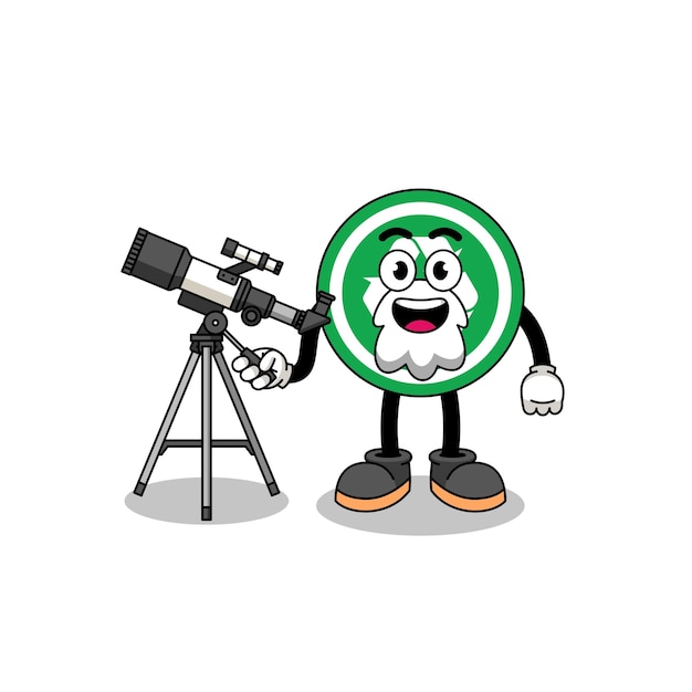 Illustration of recycle sign mascot as an astronomer character design