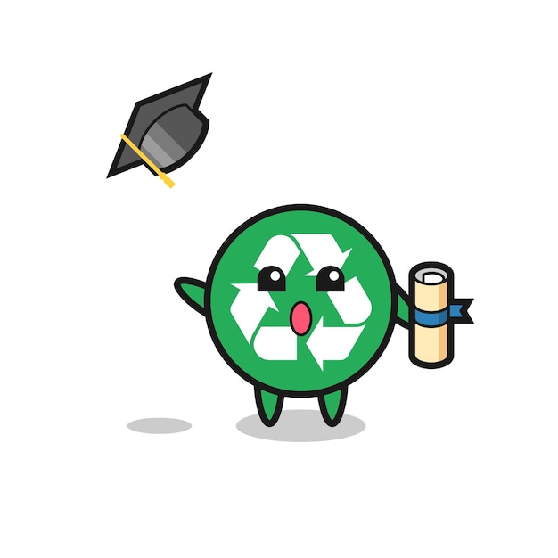 Illustration of recycling cartoon throwing the hat at graduation  cute design