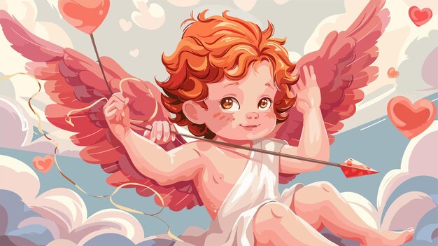 an illustration of a red angel holding a bow and arrow