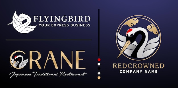 illustration of a red crowned crane bird logotype applicable for business company and corporate