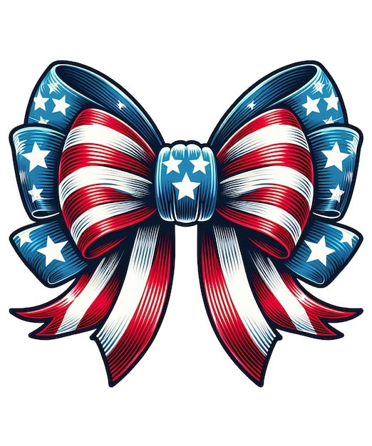 an illustration of a red white and blue bow with an american flag on ribbon 4th of july