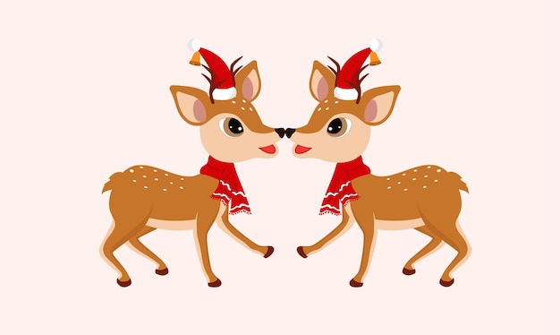 Illustration of Reindeers Couple on White Background