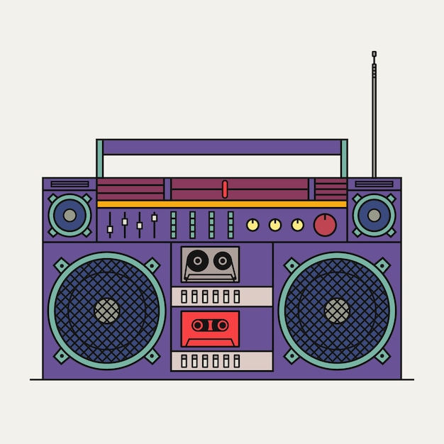 illustration of Retro cassette tape recorder isolated on white background. Outline icon.