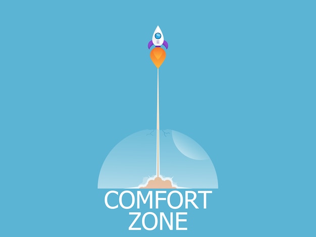 Illustration of rocket launch exit from comfort zone vector background