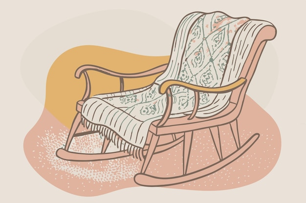 Vector an illustration of a rocking chair with a floral pattern on the back