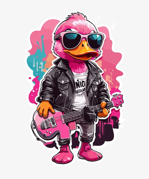 Illustration of a rockstar duck with an electric guitar