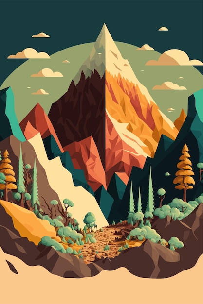 Illustration rocky mountains on the river mountains above the lake nature