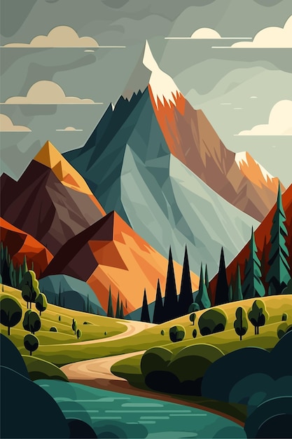 Illustration rocky mountains on the river mountains above the lake nature