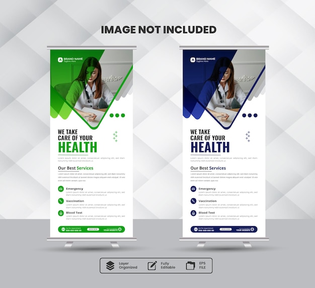 Illustration of a rollup banner advocating healthcare