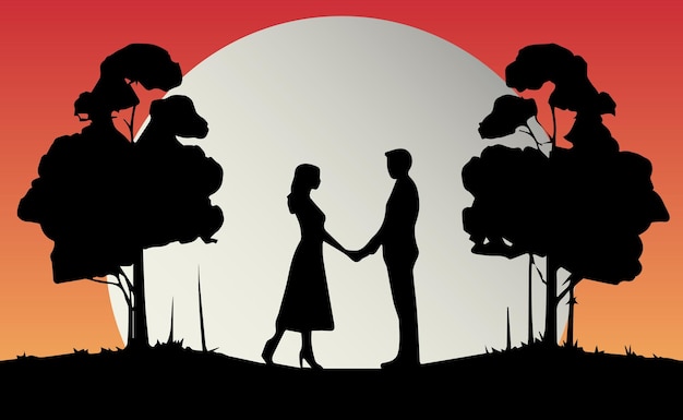 Vector illustration of a romantic couple silhouette