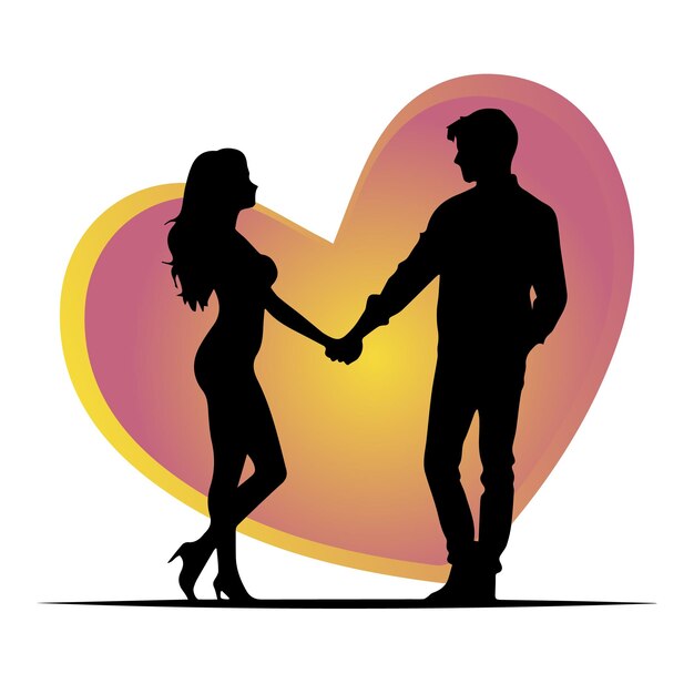 Vector illustration of a romantic couple silhouette