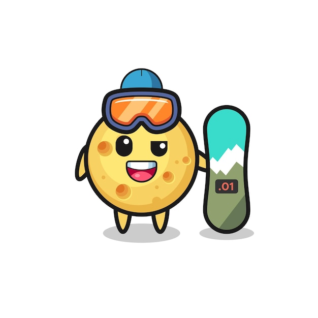 Illustration of round cheese character with snowboarding style , cute style design for t shirt, sticker, logo element