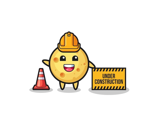 Illustration of round cheese with under construction banner