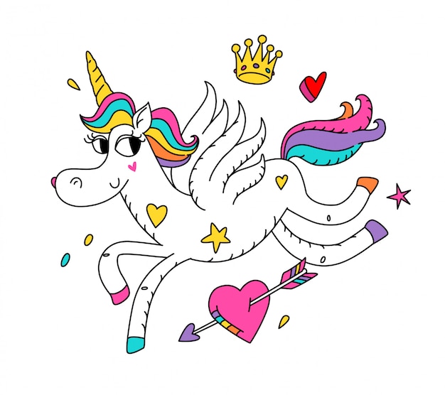 Illustration of a running magic unicorn with wings.