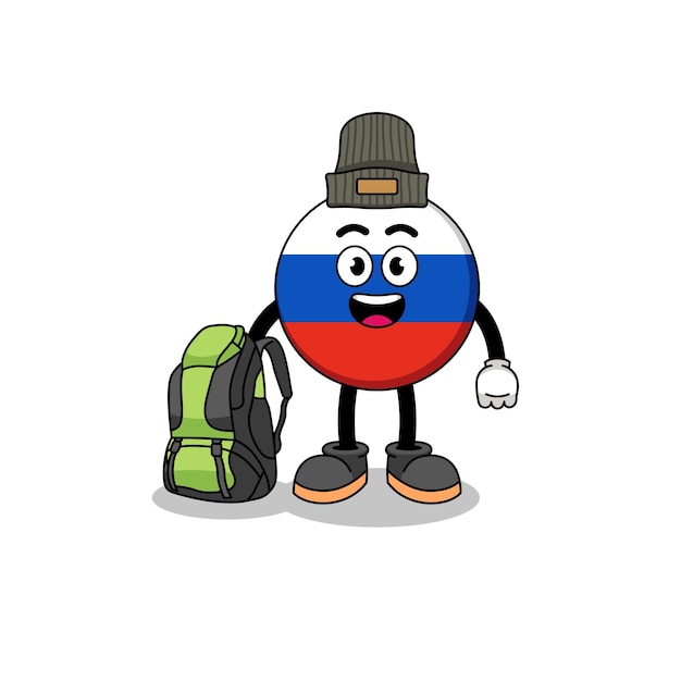 Illustration of russia flag mascot as a hiker character design