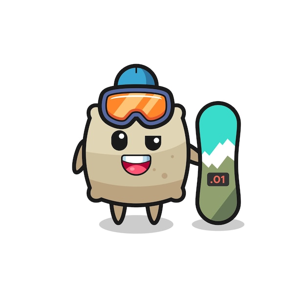 Illustration of sack character with snowboarding style