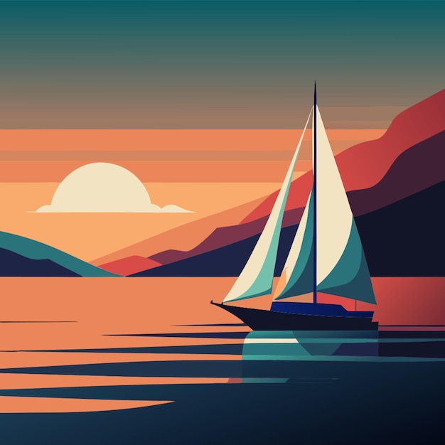 illustration of behind a sailboat on the horizon vector illustration flat 2