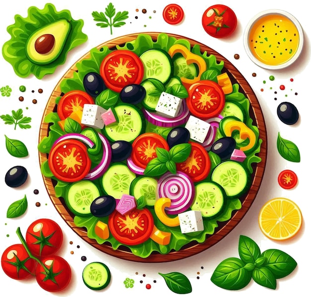 Vector an illustration of a salad with a variety of colorful vegetables