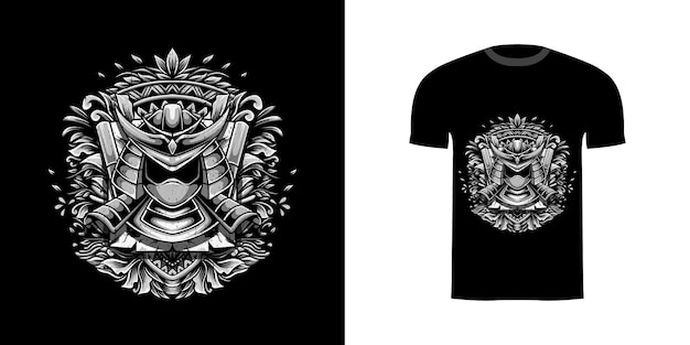 illustration samurai with engraving ornament for tshirt design