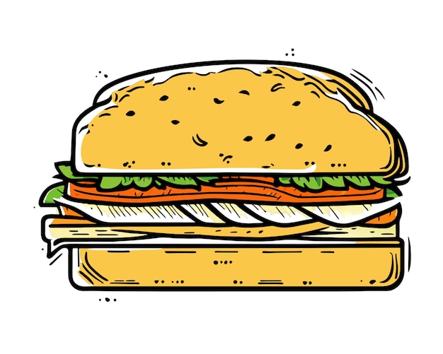 illustration of a sandwich hand drawn engraving simple color vector illustration