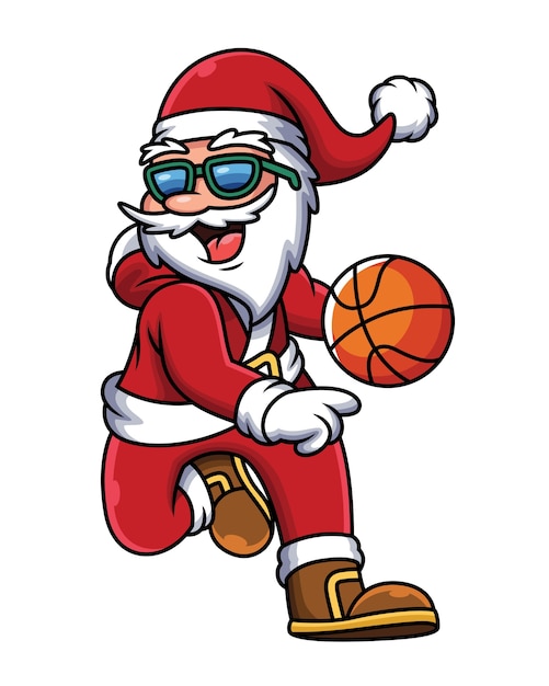 Illustration of Santa Claus playing basket ball