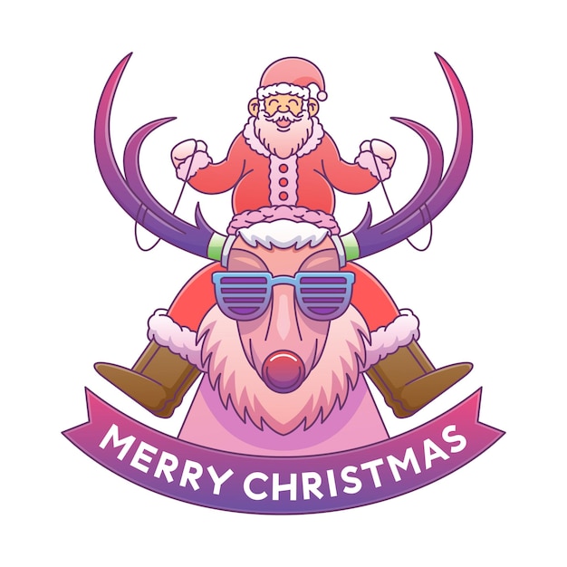 illustration of santa claus riding reindeer