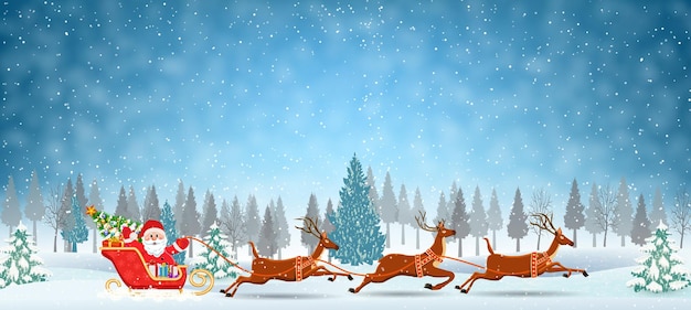 Illustration of Santa and Reindeer on the snow